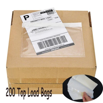 200 7.5 x 5.5" Clear Adhesive Top Loading Packing List Envelopes Invoice Pouches - Image 1 of 4