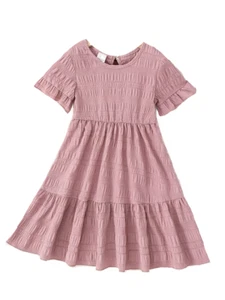 New Girls 6 Pink Blush Short Sleeve Gauze Ruffle Dress - Picture 1 of 3