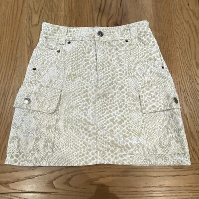 Topshop Beige Snakeskin Animal Print Cotton Denim Cargo Style Mini Skirt Size 6 - Image 1 of 4