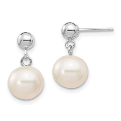8-8.5mm 14k White Gold 8-8.5mm White Freshwater Cultured Pearl Dangle Earrings - Image 1 of 4