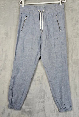 Athleta Jogger Pants Womens 4 Blue Chambray Cabo Linen Elastic Waist Drawstring - Image 1 of 4