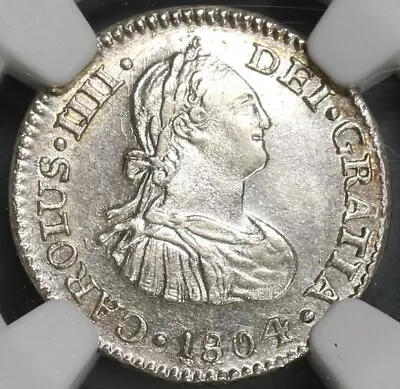 1804 NGC UNC Mexico 1/2 Real Charles IIII Colonial Spain Silver Coin (23062501C) - Image 1 of 4