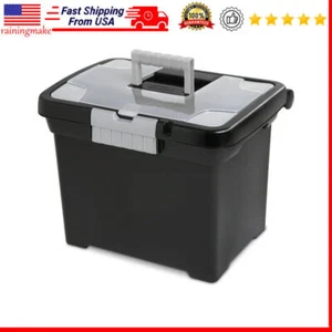 Portable File Box Plastic Organizer Storage Bin W/ Lid Lock Container Stackable - Picture 1 of 10