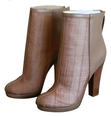 RARAS Botas Rachel Zoe Tacón Alto Camel Marrón Cuero MALLA Cremallera Mujer’s Talla 10 Foto 1 de 4