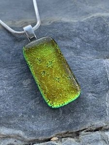 Genuine Dichroic Glass Pendant Handmade Cornwall Mustard Gold - Picture 1 of 6