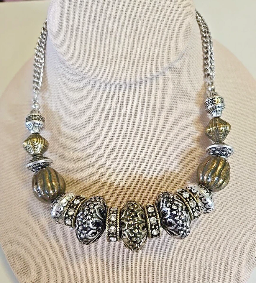 Collar Isabella Premier Designs Plata y Latón Estrás Rondeles 16" a 20" Foto 1 de 4