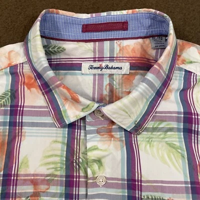 TOMMY BAHAMA Mens Multicolor Floral Vedado Plaid Silk Blend Button Down Shirt XL - Image 1 of 4