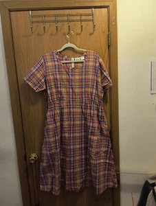 Vermont Country Store Plaid Gauzy Multicolor Dress Size 1X Short Sleeve Pockets  - Picture 1 of 8