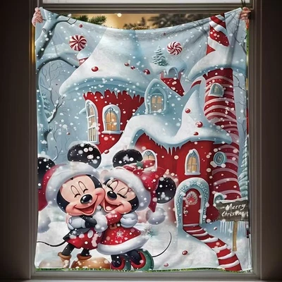 Happy Mickey & Minnie Mouse Couple Winter Snow Holiday Merry Christmas Blanket - Image 1 of 4