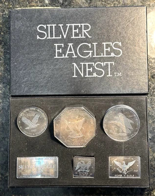 1969 Vintage Rare Silver Eagles Nest Complete Set in Original Box w/Certificate! - Image 1 of 4