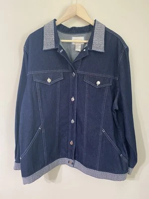 Vintage Capistrano Dark Wash Silver Metallic Embroidered Trucker Denim Jacket 20 - Image 1 of 4