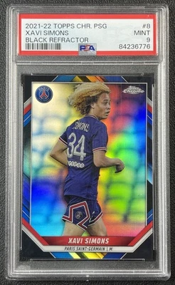 XAVI SIMONS PSA 9 2021 TOPPS CHROME PSG SOCCER #8 BLACK REFRACTOR 14/25 - Image 1 of 2