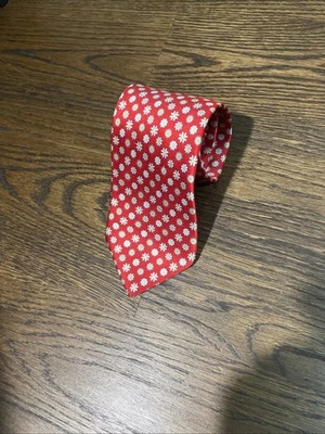 Brioni Men’s Silk Tie Italy Red Flower Design - Image 1 of 4
