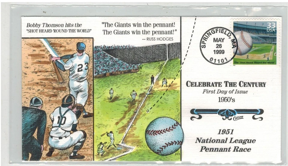 COLLINS HANDPAINTED 1950s CELEBRATE CENTURY BASEBALL BOBBY THOMSON - GIANTS WIN! - Image 1 of 1