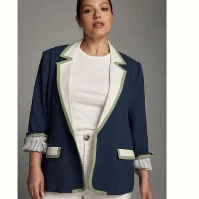 Blazer Anthropologie Maeve Colorblock Azul Verde Blanco Talla XL Foto 1 de 4