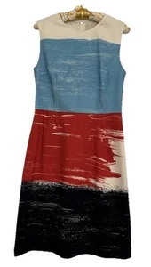 Lands End A-Line Canvas Dress Women Sz 8 Red White Blue USA Career Prep Nautical - Picture 1 of 10