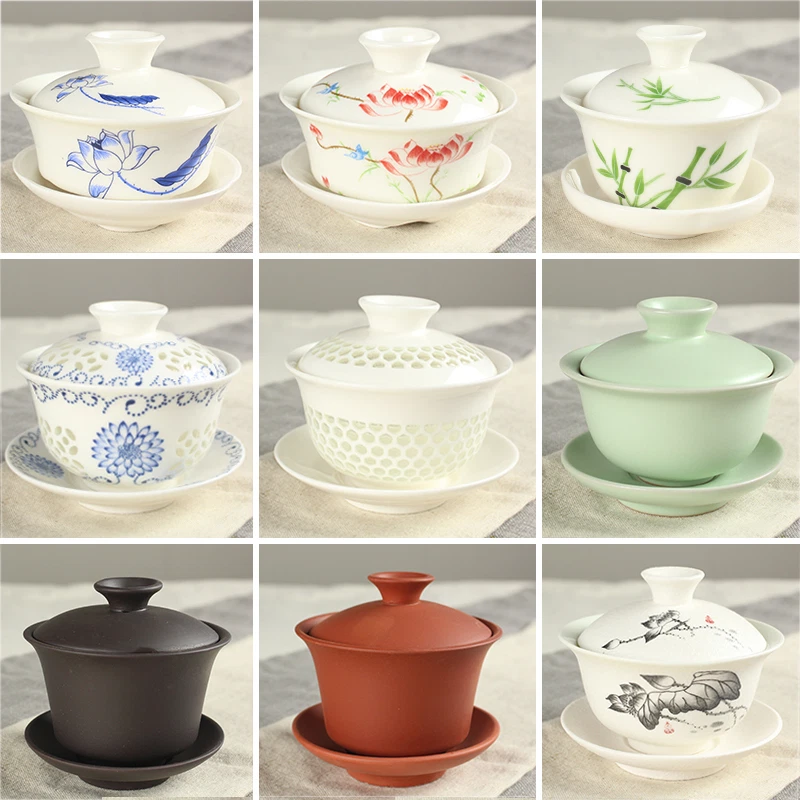 Taza de té cubierta porcelana china/zisha gaiwan platillo cerámica pintada a mano taza Foto 1 de 4