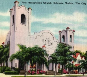 Postcard Florida Orlando, First Presbyterian Church, Palm Trees, Unposted - Picture 1 of 3
