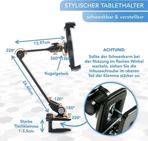 Sinland Premium 360° Tablet & Phone Holder, iPad, Galaxy Tab, etc Table Aluminium - Picture 1 of 3