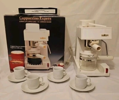 Salton EX-17 Cappuccino Express Cafetera Espresso 4 Tazas y Platillos VHS Manual Foto 1 de 4