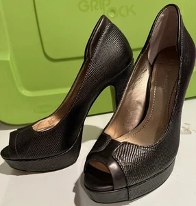 Zapatos de vestir Steve Madden de cuero marrón tacón alto talla 8 M plataforma punta abierta - Imagen 1 de 12