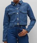 $ 389 Triarchy Damen blau Steigbügel-Naht Denim Jacke Mantel Größe S