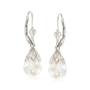 Ross-Simons Floating Opal Drop Earrings in 14kt White Gold - Picture 1 of 5