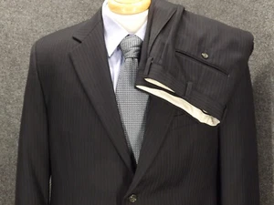 Ralph Lauren Mens Suit 44R Black Pinstripe Wool 35x29 Pleated Pants 2 Piece - Picture 1 of 12