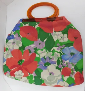 Vintage handbag Sewing Knitting Bag Hard Plastic Handles Floral Purse - Picture 1 of 7