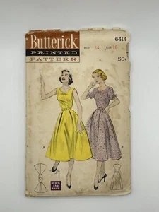 Butterick 1953 Easy Sewing Pattern #6414 Flared Dress Size 16 Bust 34 Hip 37 Cut - Picture 1 of 2
