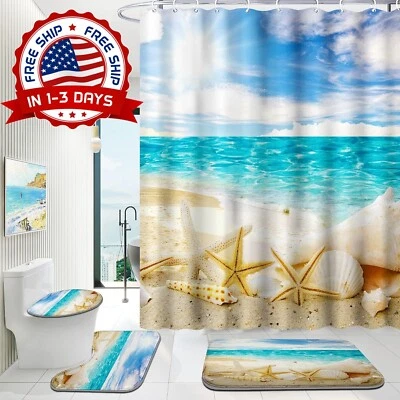 Juego De Cortina De Ducha De Baño De 4 Piezas Con Alfombras De Baño 71"x71" NEW Foto 1 de 4