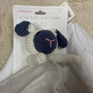 NEW Cute New York Grey/White Lamb Lovey Security Blanket W/ 2 New Bodysuits - Picture 1 of 7