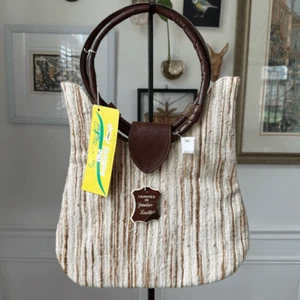NWT NOS Vintage Sears Natural Shop Textile Leather Purse Neutrals - Picture 1 of 9