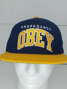 Obey Propaganda Snapback Hat One Size Fits All. Navy Yellow. Flat Bill. - Picture 1 of 4