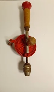 Vintage Hand Crank Egg Beater Style Drill 10.5" Made In USA Wood Handle - Picture 1 of 8