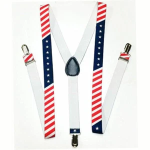 NEW USA PATRIOTIC ELASTIC BRACES CLIP ON Y-SHAPE SUSPENDERS US AMERICAN FLAG - Picture 1 of 3