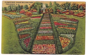 Flower Beds ROGER WILLIAMS PARK Providence Rhode Island Postcard Linen RI  - Bild 1 von 2