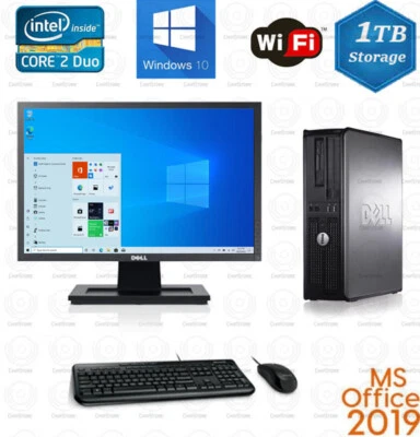 Dell Desktop PC Computer Win10 Dual Core CPU 8GB RAM 1TB WiFi 19" LCD Office19 - Image 1 of 2