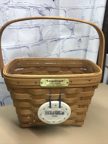 Longaberger 1995 Dresden Basket w/ Plastic Dresden Hanging Plate BWR 1994 Cover