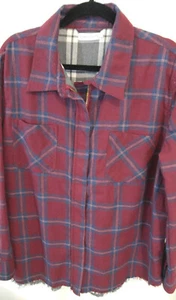 Paper Crane Jacket Women's Size Large Red Plaid Full Zipper Pockets Ragged Hem - Picture 1 of 10