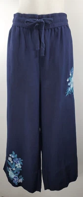 Pantalones Roman's - Talla 20W - Azul marino con bordado - Mezcla de lino - Bolsillos Foto 1 de 4