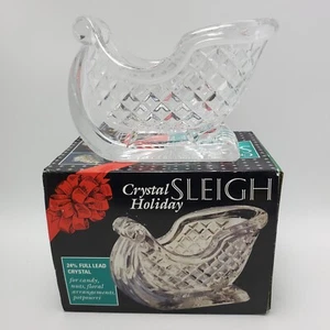 Vintage St George 24% Lead Clear Crystal Holiday Sleigh Christmas Candy Dish - Picture 1 of 12