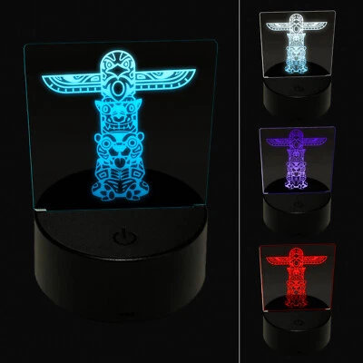 Totem Pole With Eagle Wolf and Bear 3D Illusion LED Night Light Sign Lamp - Image 1 of 4