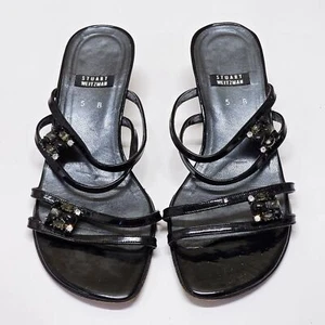 VTG Y2K Stuart Weitzman Black Rhinestone Kitten Heels Strappy Sandals 5 B Spain - Picture 1 of 15