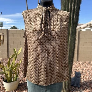 Braune ärmellose Damenbluse mit Bindekragen Größe Large Karriere Shell - Bild 1 von 7