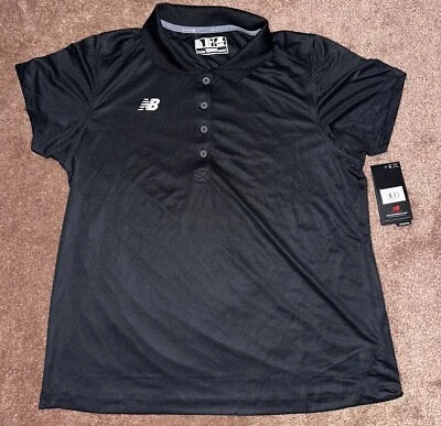 NUEVO CON ETIQUETAS New Balance Mujer Performance Tech Polo Atlético XL DRY Camisa Deportiva Negra Foto 1 de 2
