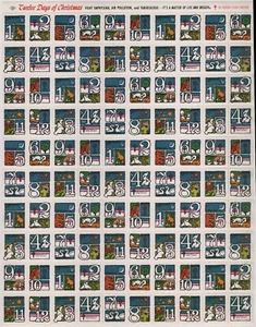 VTG 1973 USA-TB NTA Christmas Seals, Full Sheet/100, MNH, Ch. Themes, 12 Designs - Picture 1 of 2