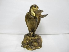 ANTIQUE GILDED BRONZE INKWELL & STAND FALCON WITH PREY C1860'S
