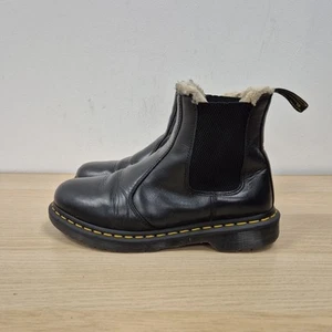 Dr Martens 2976 Leonore Fur Trim Black Leather Ankle Chelsea Boots Uk 7 Eu 41 #2 - Picture 1 of 10