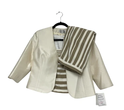 Renee DuMarr Womens 3 pc Suit Set Silk Blazer Top Skirt Sz 6 Ivory Brown NWT - Image 1 of 4